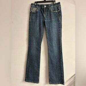 L. A. Idol USA Women’s Boot Cut Low Rise Denim Jeans,  7, W 30/L 34, Rhinestones